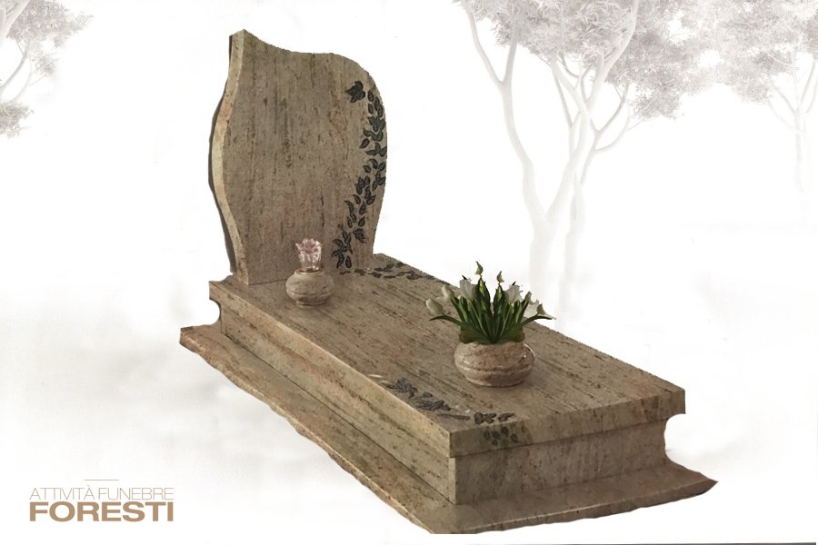MONUMENTO GRANITO FOGLIE INCISE